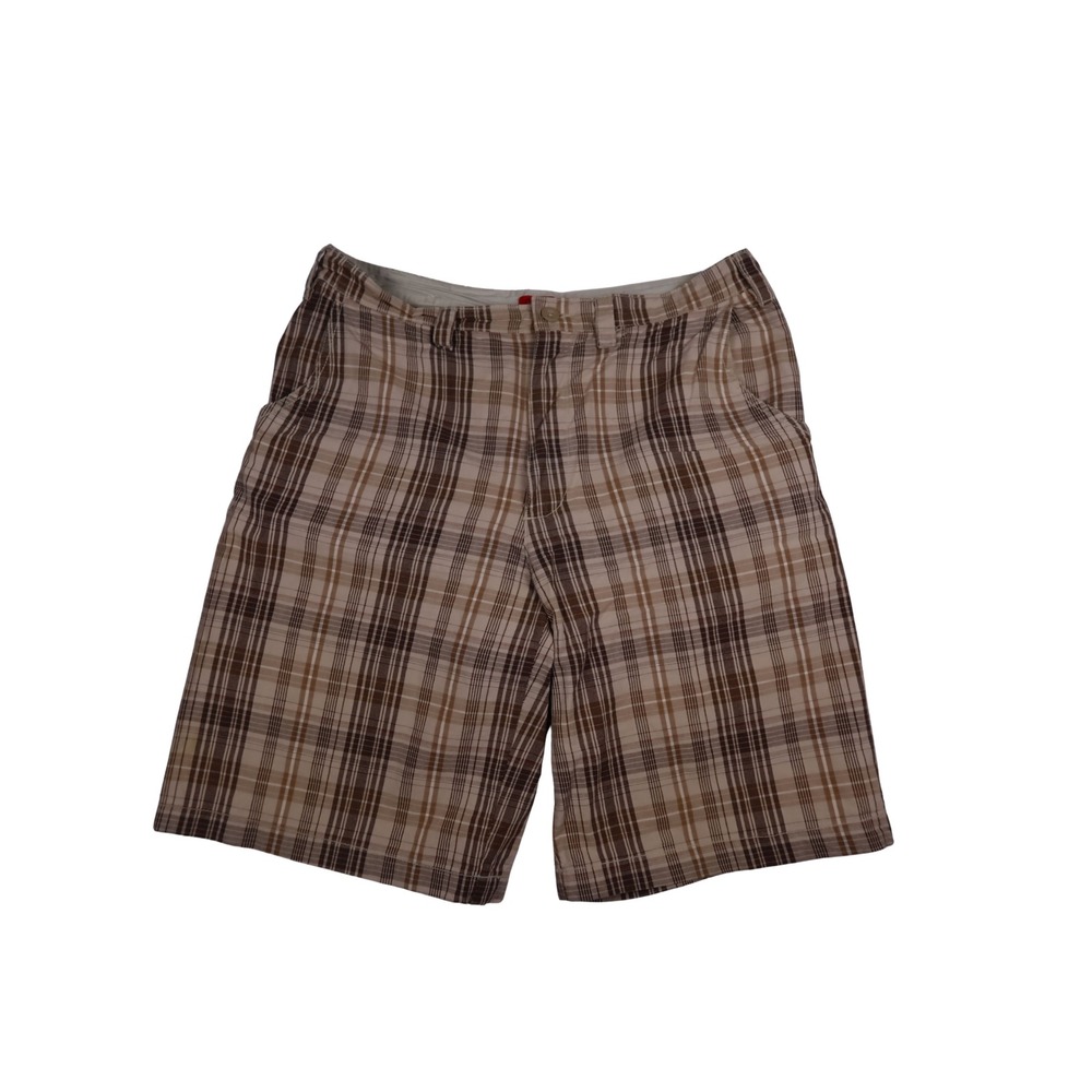 Massimo Mens Shorts Size 34 Plaid Brown Tan Y2K Hip Hop Streetwear 100% Cotton